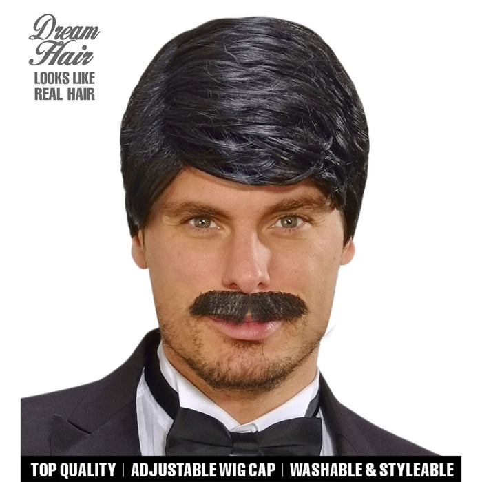 Perücke und Schnurrbart "Playboy Dream Hair" | Schwarz - Waschbar