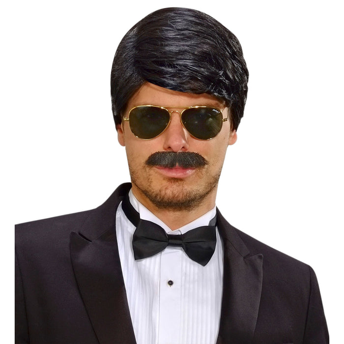 Perücke und Schnurrbart "Playboy Dream Hair" | Schwarz - Waschbar