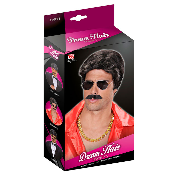 Perücke und Schnurrbart "Playboy Dream Hair" | Schwarz - Waschbar