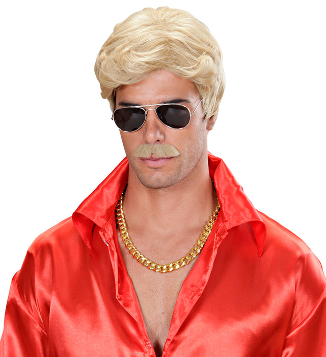 Perücke mit Schnurrbart Playboy | Blond