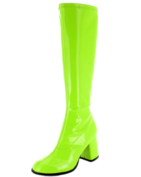 Gogo Damen Retro Lackstiefel mit schmalem Schaft | Grün