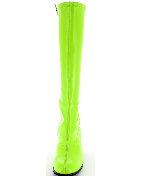 Gogo Damen Retro Lackstiefel mit schmalem Schaft | Grün