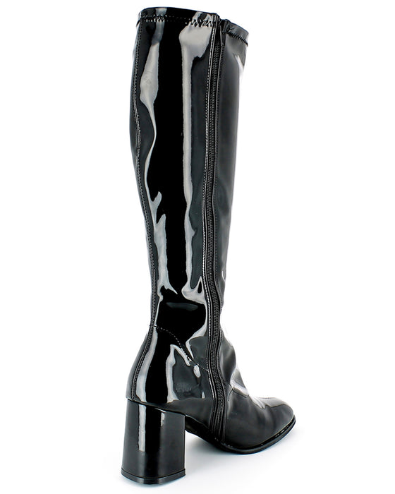 Gogo Damen Retro Lackstiefel mit schmalem Schaft | Schwarz