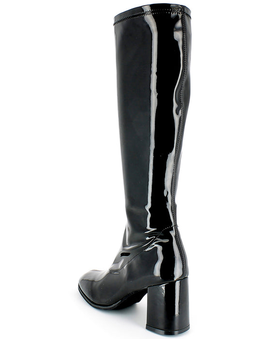 Gogo Damen Retro Lackstiefel mit schmalem Schaft | Schwarz