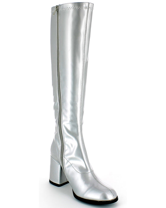 Gogo Damen Retro Lackstiefel mit schmalem Schaft | Silber