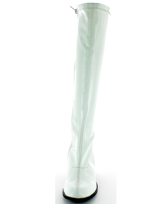 Gogo Damen Retro Lackstiefel mit schmalem Schaft | Weiß