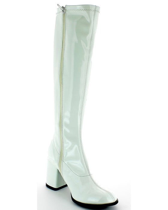 Gogo Damen Retro Lackstiefel mit schmalem Schaft | Weiß