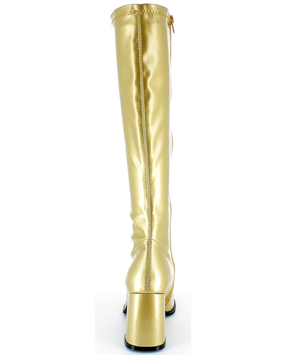 Gogo Damen Retro Lackstiefel mit schmalem Schaft | Gold
