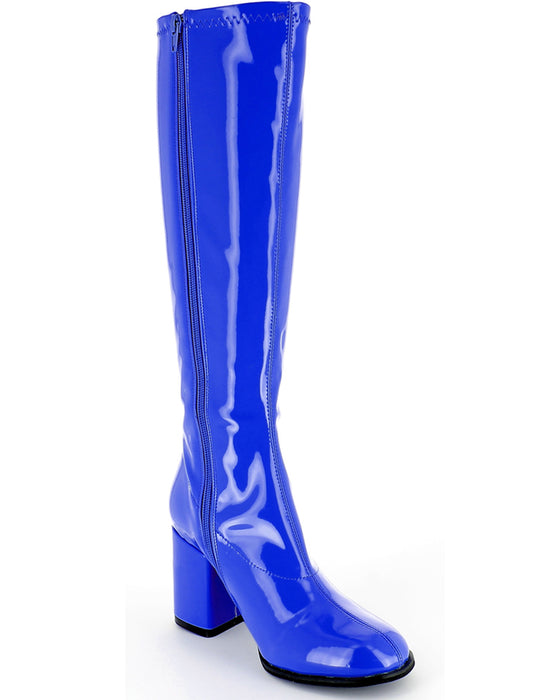 Gogo Damen Retro Lackstiefel mit schmalem Schaft | Royalblau