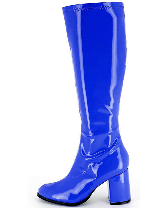 Gogo Damen Retro Lackstiefel mit schmalem Schaft | Royalblau