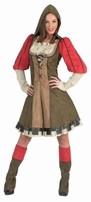 Lady Marian Robin Hood Kostüm für Damen - Grün Rot | Film Party Kleid