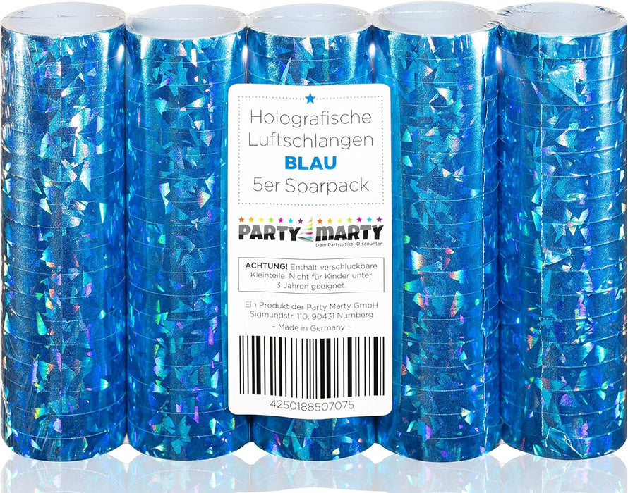 Luftschlangen "Holografisch" 4m / 5 Rollen | Blau