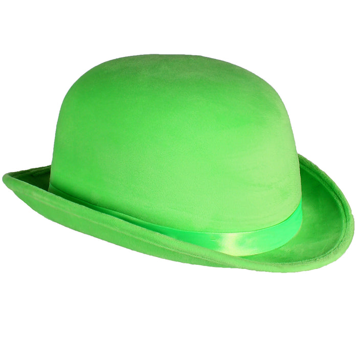 Melone "Top Colour" Velour mit Satinband 60 cm | Neon Grün - Bowler Hut Erwachsene