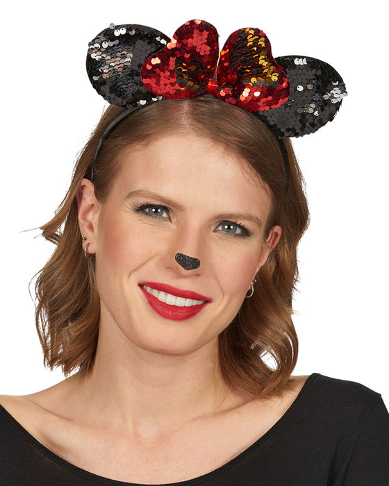 Minnie Maus Ohren - Haarreif mit Pailletten 414111 | Schwarz Rot