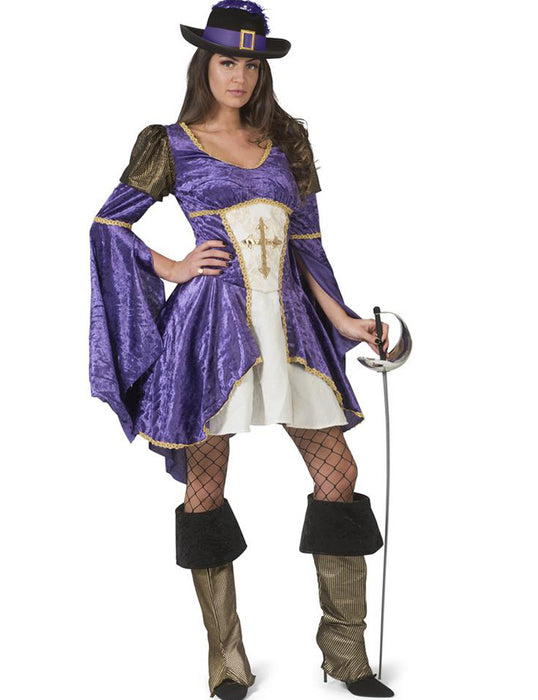 Musketier Kostüm "Maite" für Damen - Lila  | Kurzes Kleid Trompetenärmel
