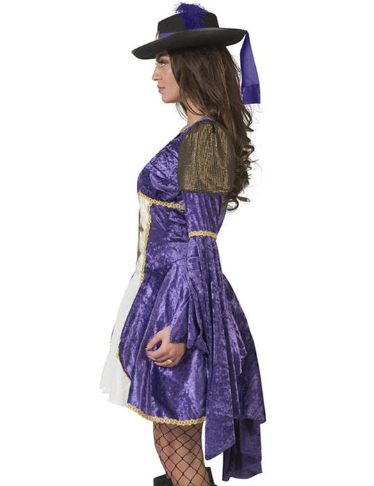 Musketier Kostüm "Maite" für Damen - Lila  | Kurzes Kleid Trompetenärmel