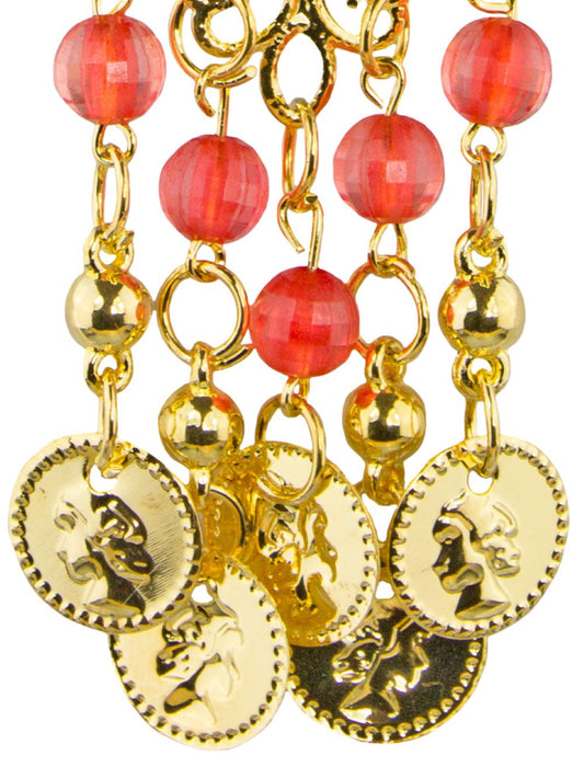 Ohrringe mit Münzen Perlen und Edelstein - Gold Rot