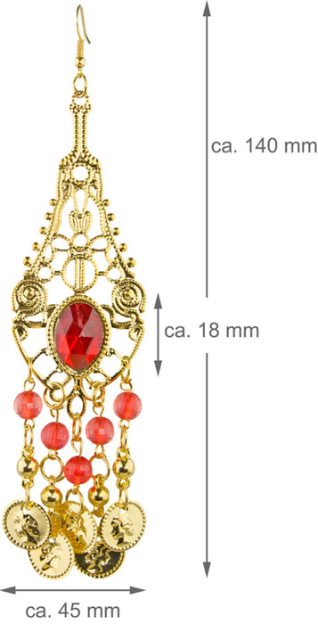 Ohrringe mit Münzen Perlen und Edelstein - Gold Rot
