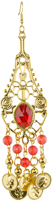 Ohrringe mit Münzen Perlen und Edelstein - Gold Rot