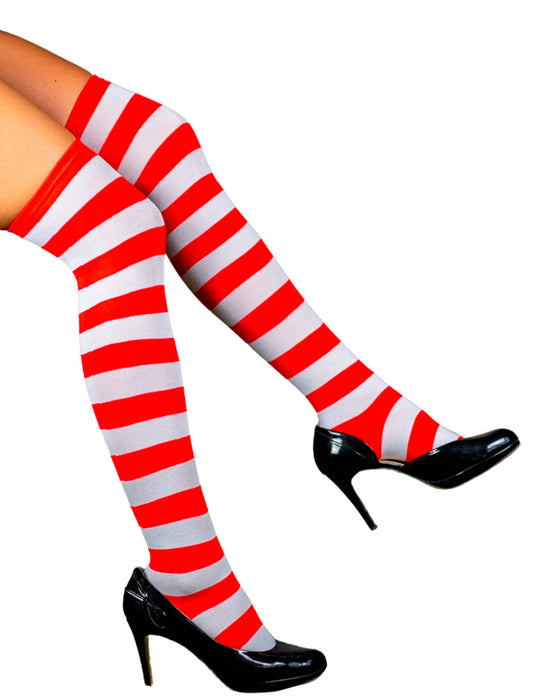 Overknees Kniestrümpfe "Ringelstrümpfe" - 414037 | Rot Weiß gestreift