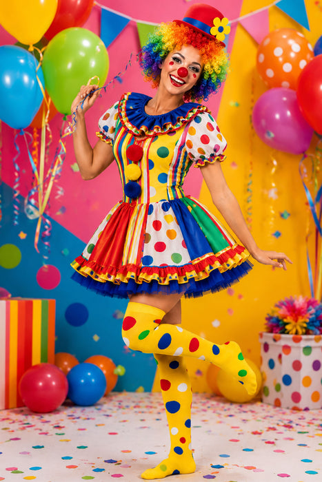 Overknees Clown Kniestrümpfe "Polka Dot" - 414030 | Gelb Bunt