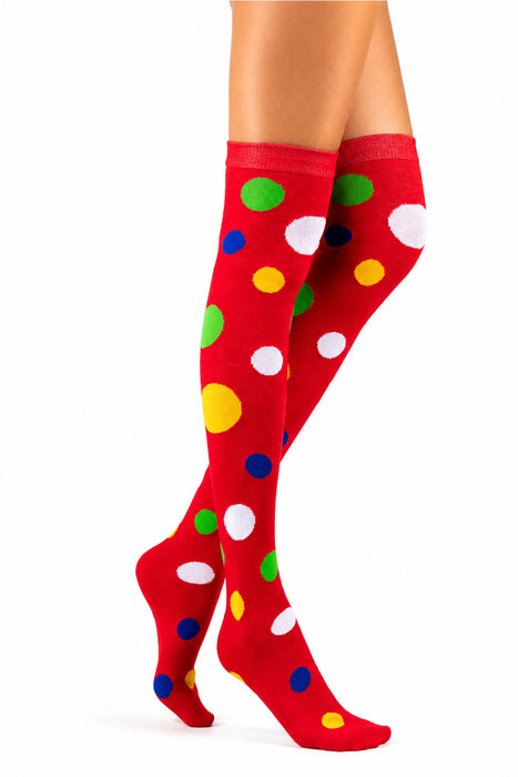 Overknees Clown Kniestrümpfe "Polka Dot" - 414039 | Rot Bunt
