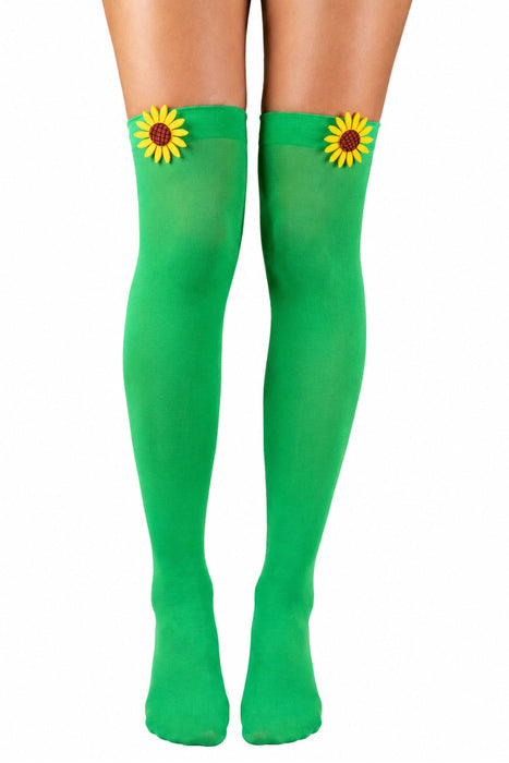 Overknees Halterlose Strümpfe "Sonnenblume" - 414011 | Grün