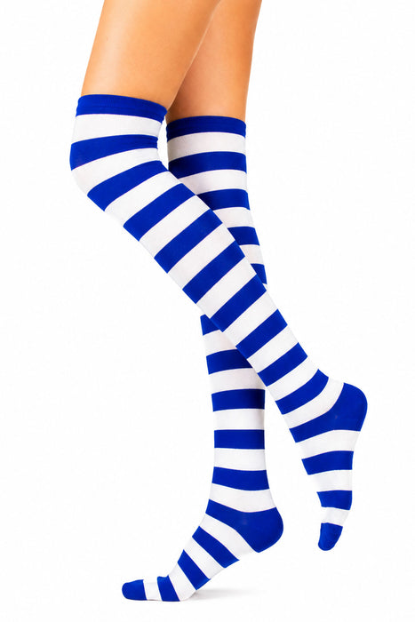 Overknees Kniestrümpfe "Ringelstrümpfe" | Blau Weiß gestreift