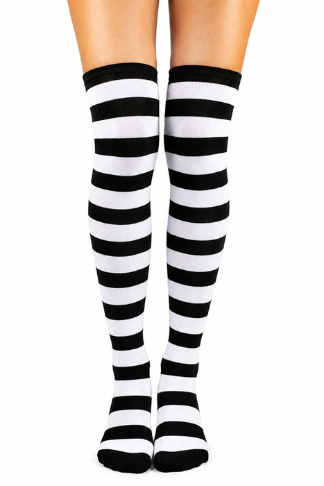 Overknees Kniestrümpfe "Ringelstrümpfe" - 414035 | Schwarz Weiß gestreift