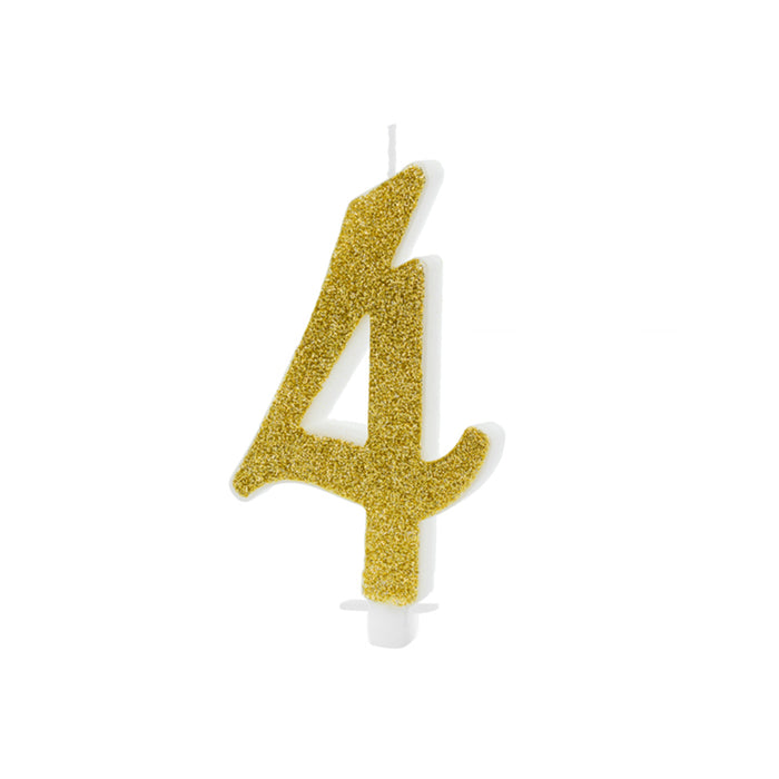 Geburtstagskerze Glitter Gold - 10 cm | Ziffer ''4''