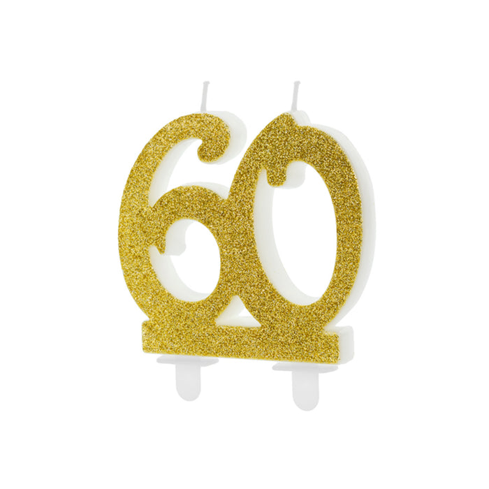 Geburtstagskerze Glitter Gold - 10 cm | Ziffer ''60''