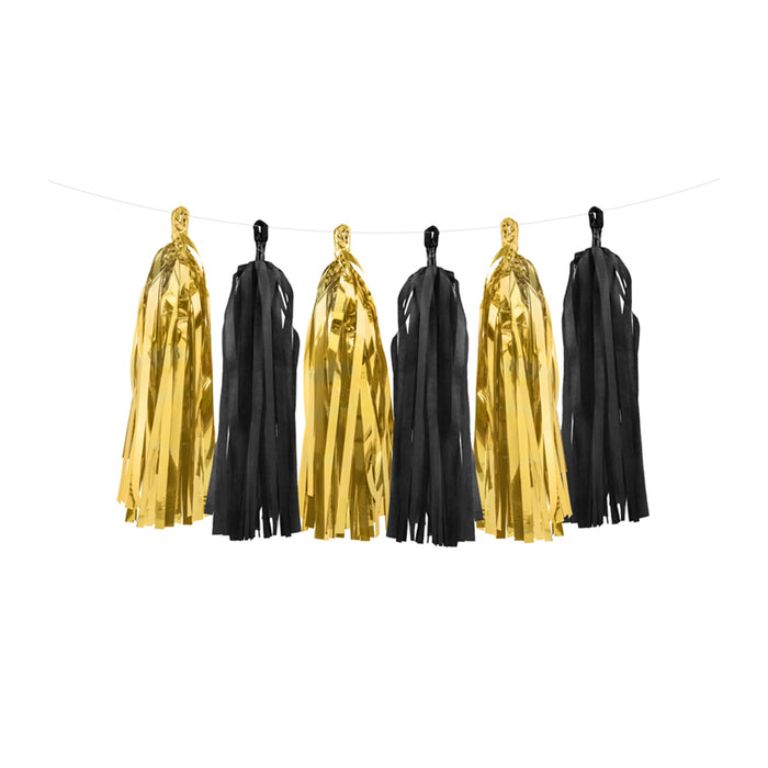 Girlande Quasten Schwarz-Gold | 12Stk./200cm
