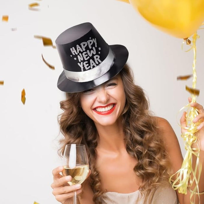 Partyhut New Year Zylinder Glitzer Schwarz