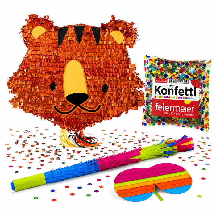 Pinata-Set | 4-tlg. mit Augenmaske, Schlagstock und Konfetti