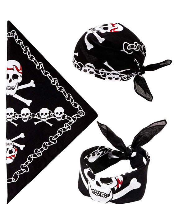 Piraten Bandana Kopftuch mit Totenkopf Print - 55 x 55 cm | Schwarz Weiß