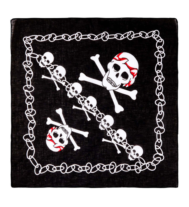 Piraten Bandana Kopftuch mit Totenkopf Print - 55 x 55 cm | Schwarz Weiß