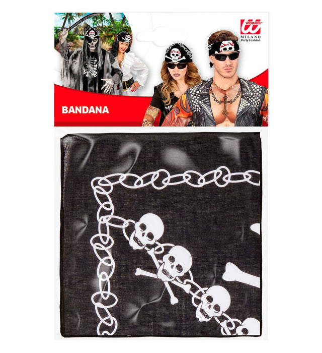 Piraten Bandana Kopftuch mit Totenkopf Print - 55 x 55 cm | Schwarz Weiß