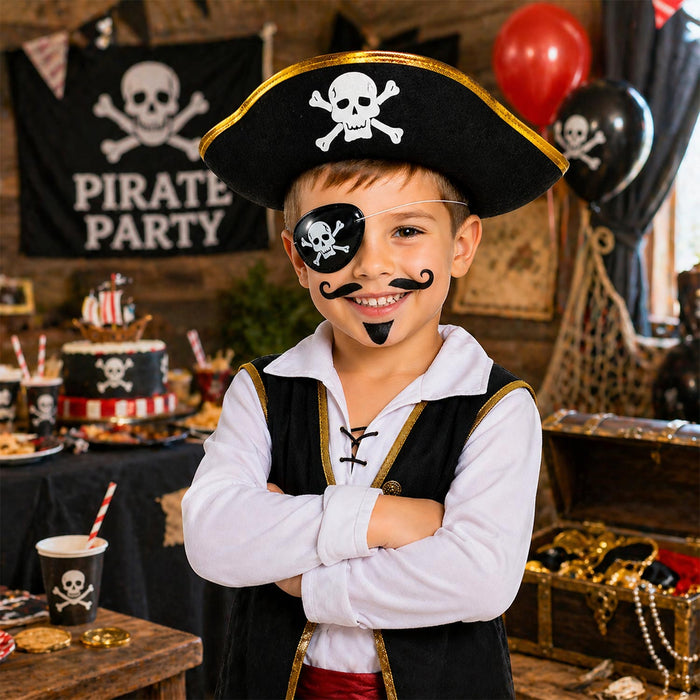 Piratenhut mit Totenkopf für Kinder | Schwarz Gold