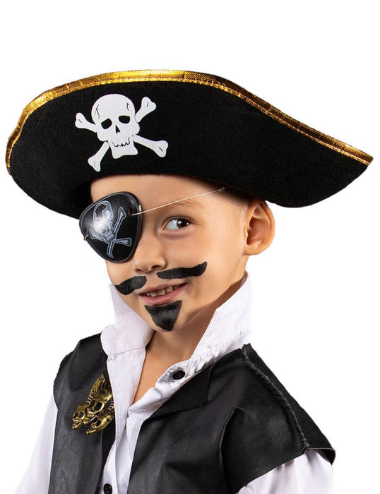 Piratenhut mit Totenkopf für Kinder | Schwarz Gold