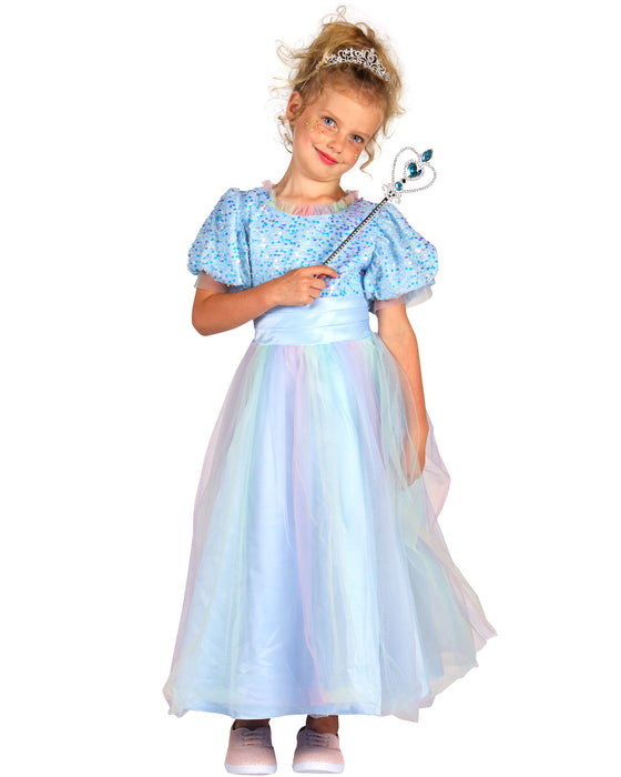 Prinzessin "Janna" Kinderkostüm - Hellblau | Langes Märchen Glitzer Kleid