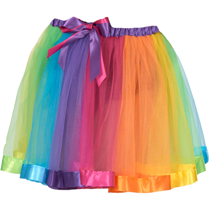 Regenbogen Disco Set für Damen | 4-teilig mit Rock, Haarreif, Haarreifen & Ohrringen | Party & Mottoparty Kostüm 70er 80er