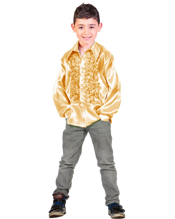 70er Jahre Satin Rüschenhemd "Johnny" für Kinder | Gold