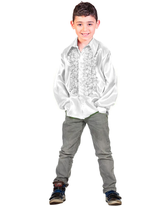 70er Jahre Satin Rüschenhemd "Johnny" für Kinder | Silber