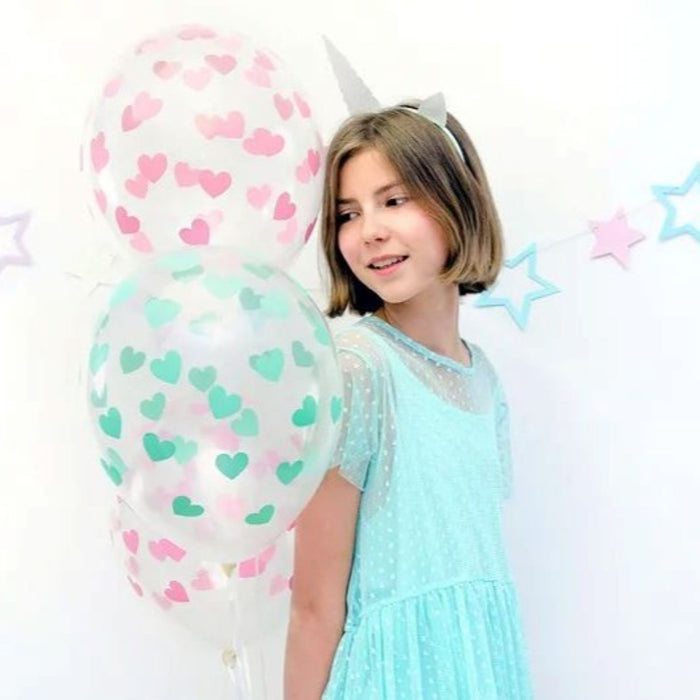 Latexballon Ø30cm "rosa Herzen" Crystal Clear | 6 Stück