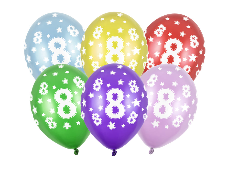 Latexballon Ø30cm "Happy Birthday" | 6 Stk. - Zahl #8
