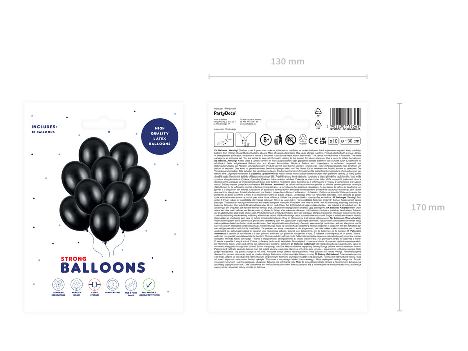 10 Stk. Luftballon Ø30cm "Uni Metallic" | Schwarz