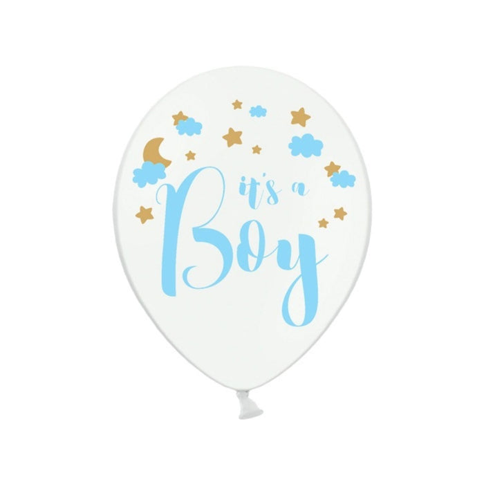 6 Stk. Luftballon Ø30cm "It´s a boy" | Weiß Pastell Babyparty