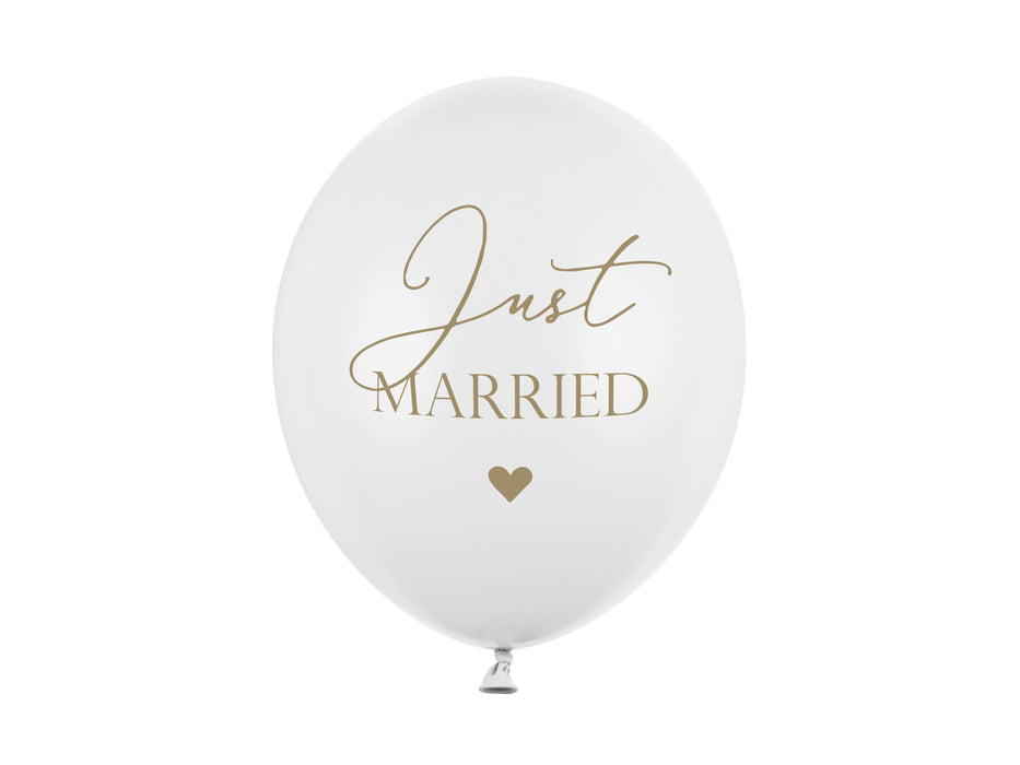 Latexballon Ø30cm "Just Married"| 6 Stk. - Weiß/Gold