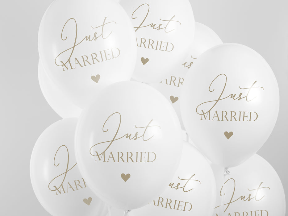 Latexballon Ø30cm "Just Married"| 6 Stk. - Weiß/Gold