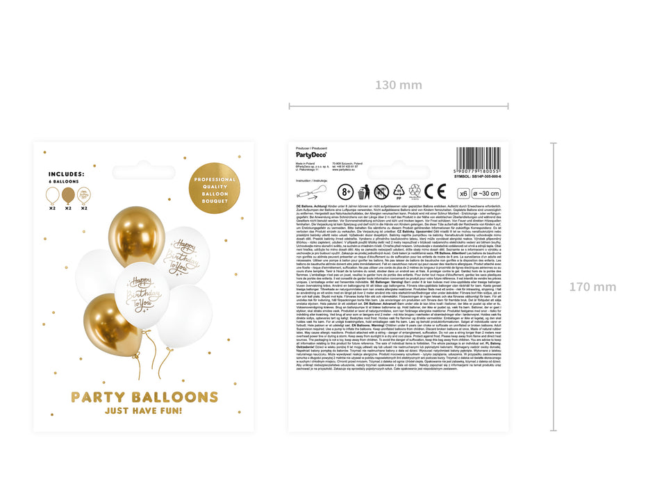 Latexballon Ø30cm "Happy Birthday" | 6 Stk. - Gold